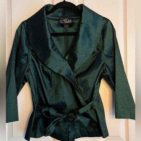 ALEX EVENING WOMENS BLOUSE, TAFFETA, DEEP GREEN, size 1X - Picture 7 of 7